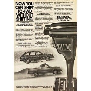 Subaru 4WD Hatchback, Station Wagon and Brat "Inexpensive Built to Last" Ad 1983